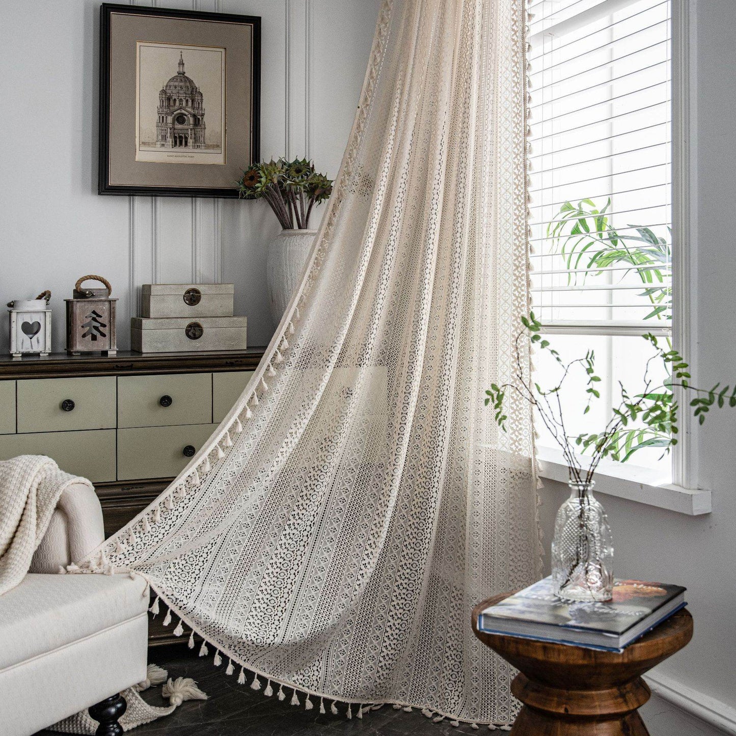 Translucent American Country Hollow Crochet Curtain - IVORYNN