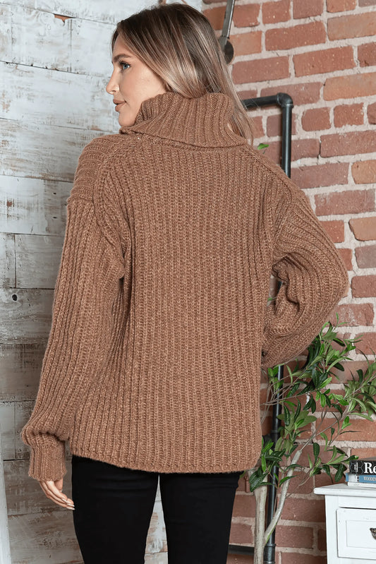 Turtleneck Dropped Shoulder Pullover Sweater - IVORYNN
