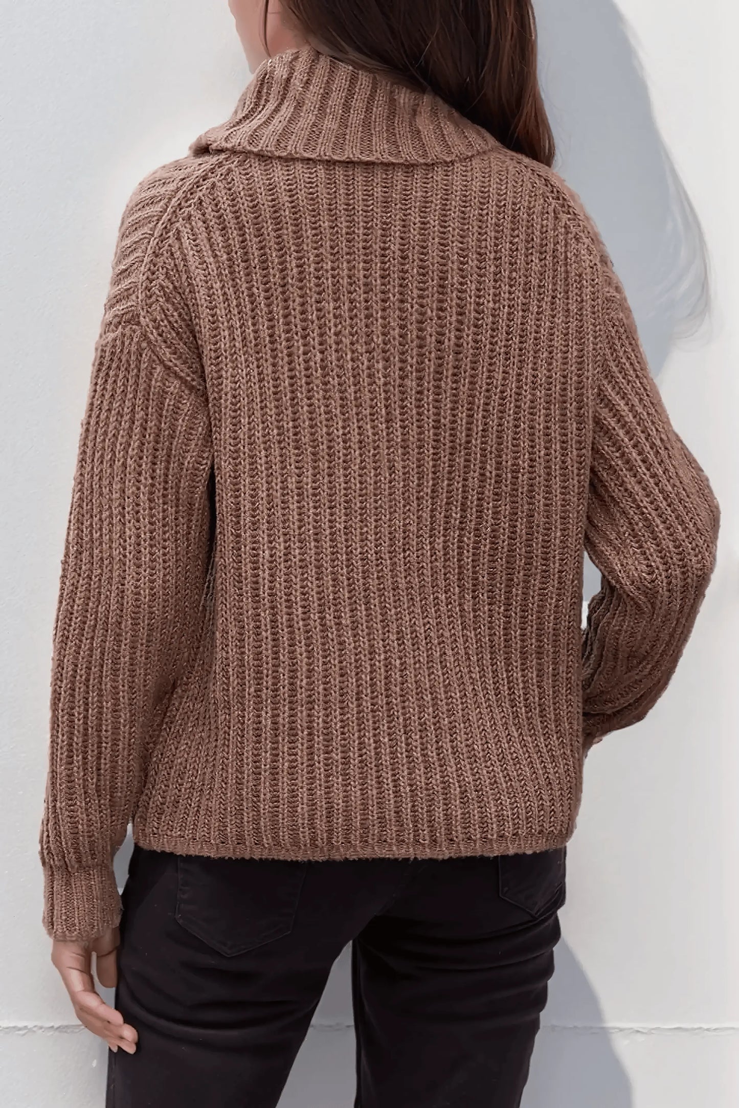 Turtleneck Dropped Shoulder Pullover Sweater - IVORYNN