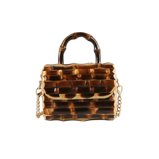 Unique Handmade Natural Wood Rattan Straw Handbag - IVORYNN