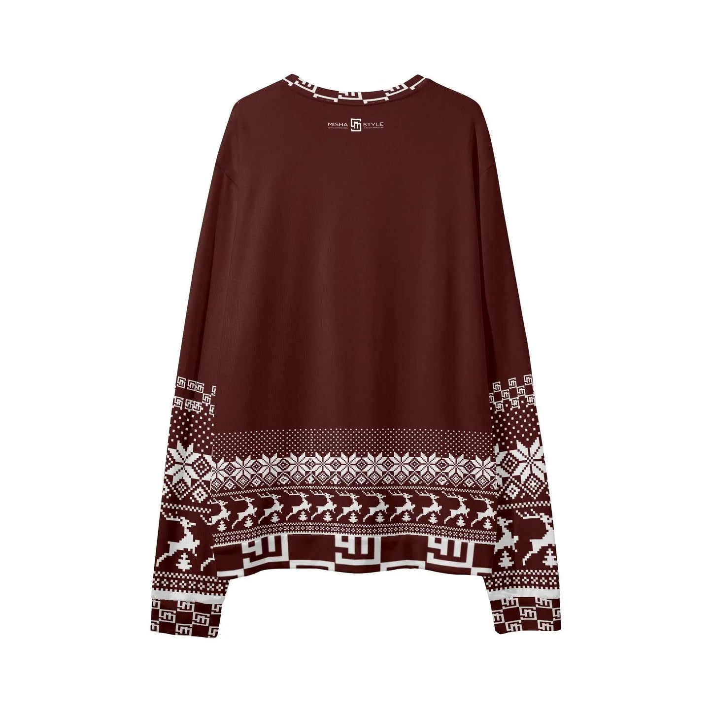 Unisex Christmas Loose Casual Red Brown Sweater - IVORYNN