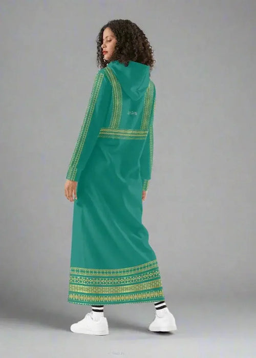 Velvet Casual Green Cyan Turquoise Long Hoodie Dress - IVORYNN