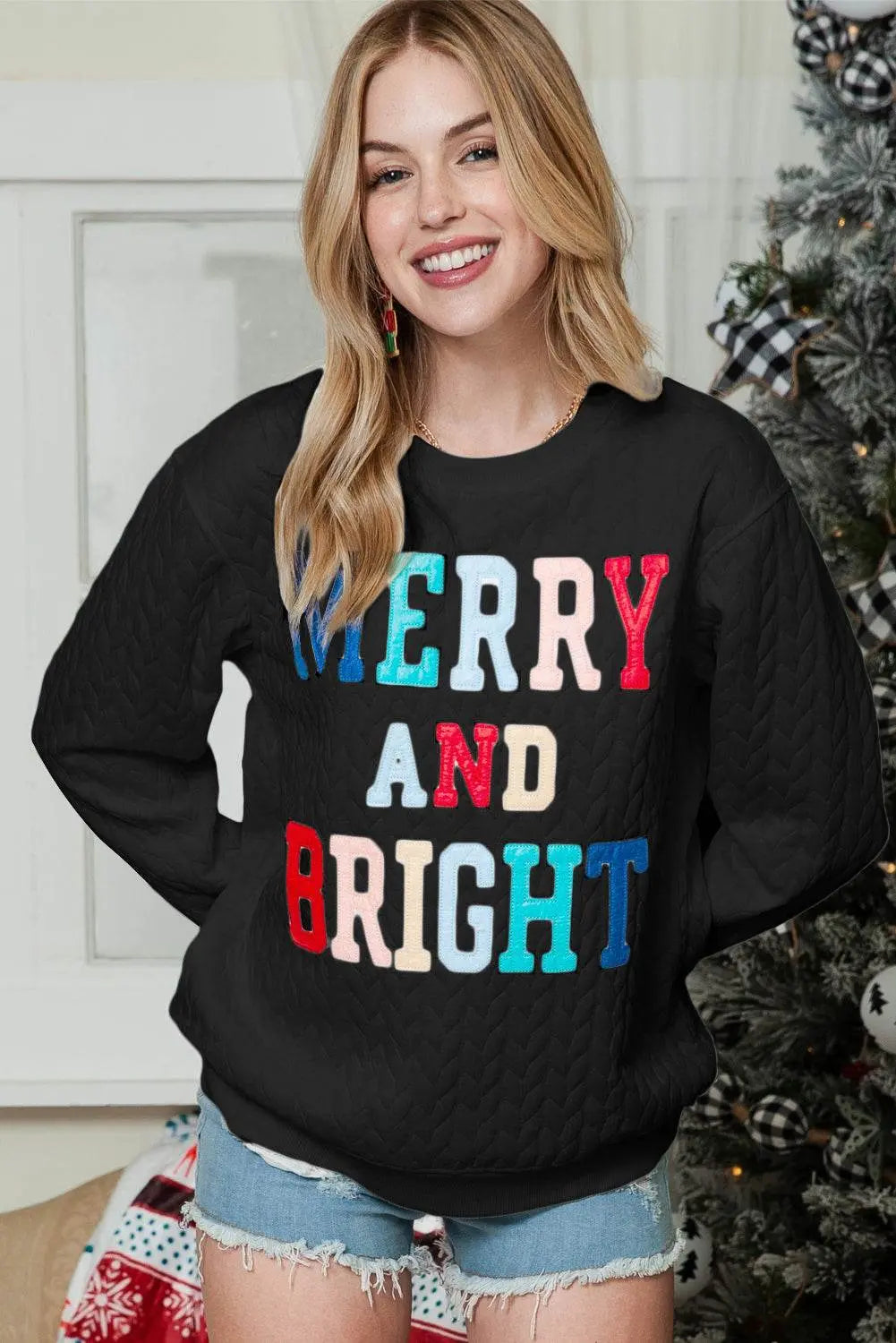 White Merry and Bright Quilted Sweatshirt - IVORYNN
