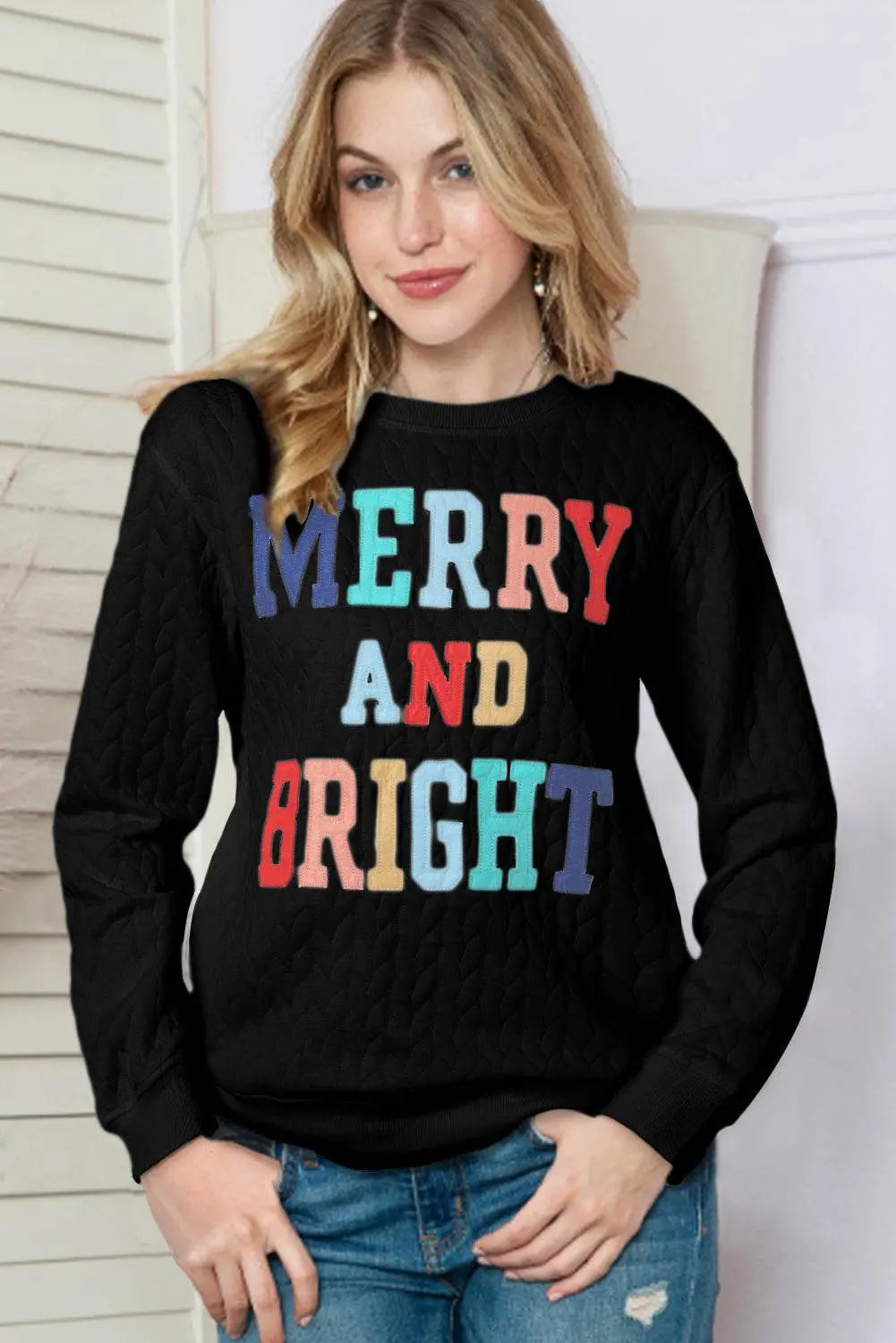 White Merry and Bright Quilted Sweatshirt - IVORYNN