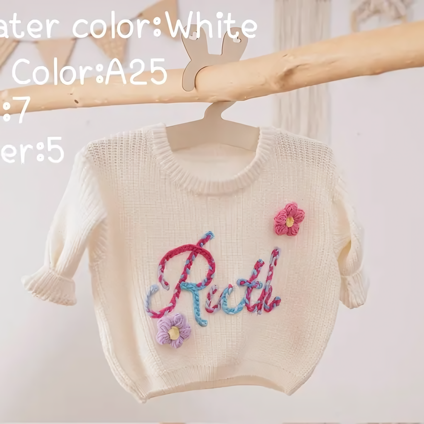 Cotton Hand embroidered Name Baby Sweater
