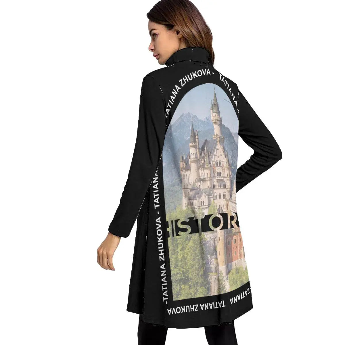 Women's High Neck Dress With Long Sleeve - Black - IVORYNN
