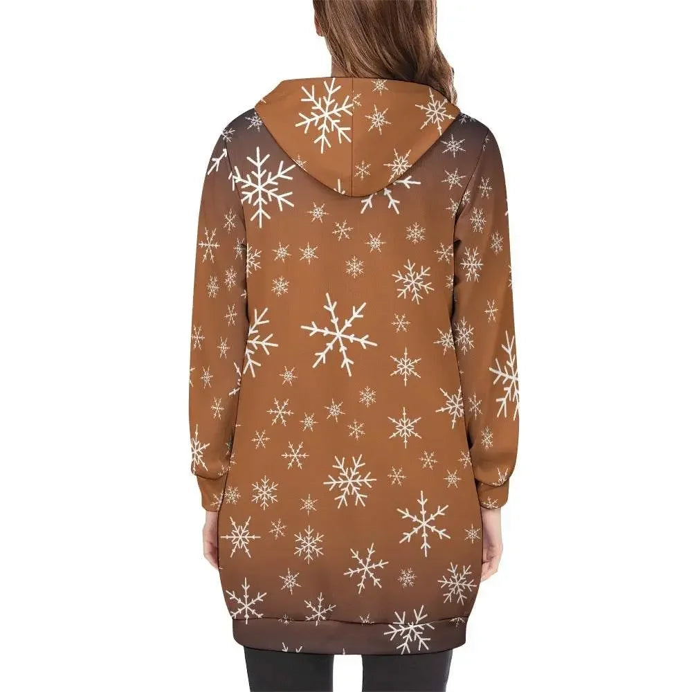 Women's Warm Snow long Hoodie - Brown - IVORYNN