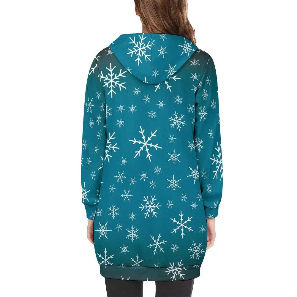 Women's Warm Snow long Hoodie - Medium Teal - IVORYNN