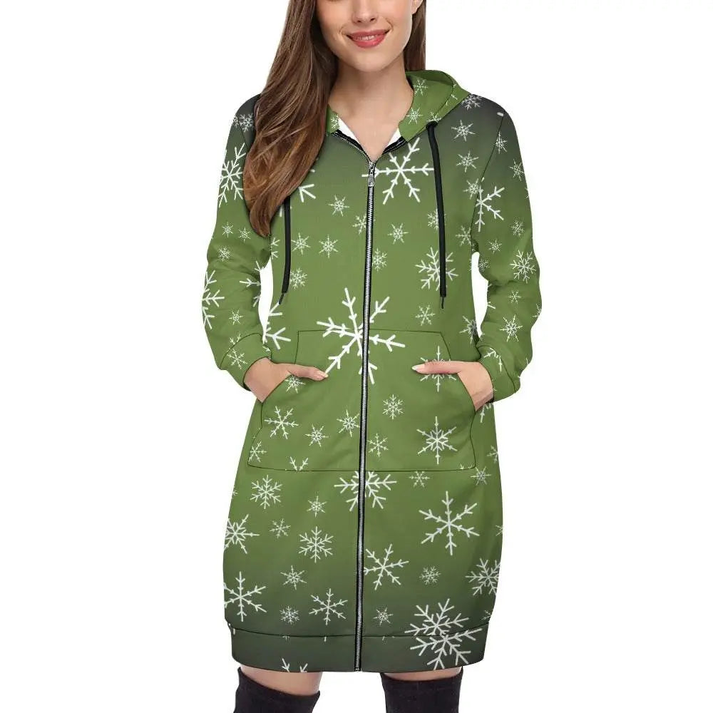 Women's Warm Snow long Hoodie - OliveDrab - IVORYNN