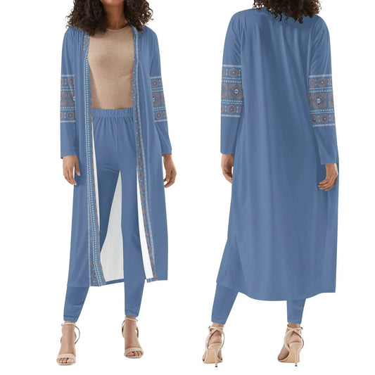 Womens Long Sleeve Cardigan and Leggings Sets - UCLA Blue - IVORYNN