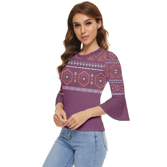 Zigzag maya Pattern Twilight Lavender Bell Sleeve Top - IVORYNN