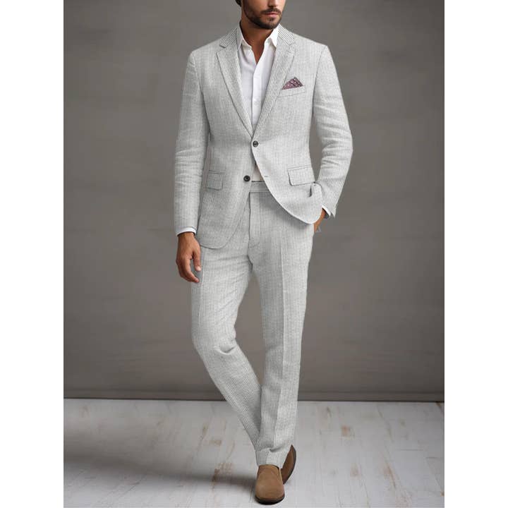Ferrecci Men's Tan Slim Fit Two-Button Seersucker Suit Set for Formal Occasions