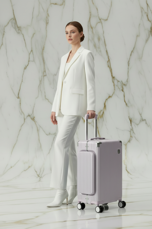 امرأة مع الحقيبة باللون #a7a1b7