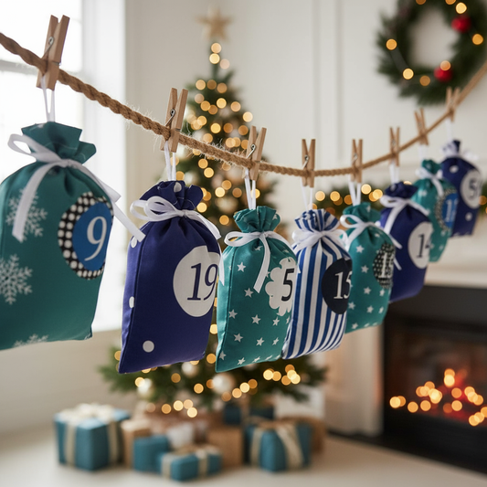Advent bags hanging on rope