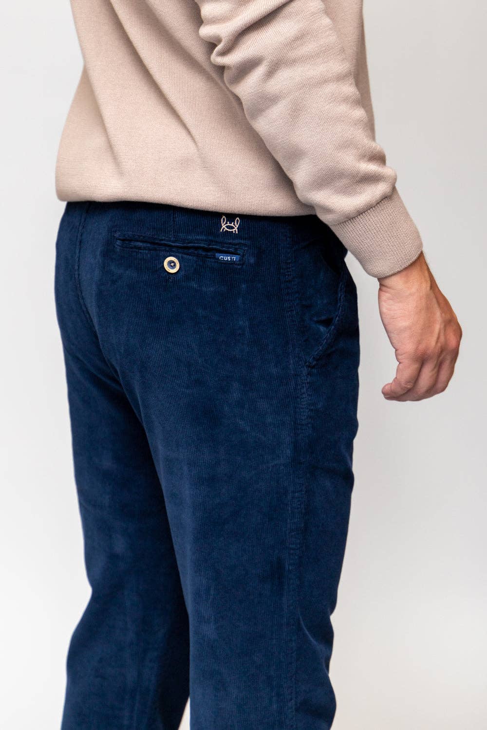 Men's Classic Navy Blue Corduroy Pants - Soft Stretch Fabric Winter Trousers