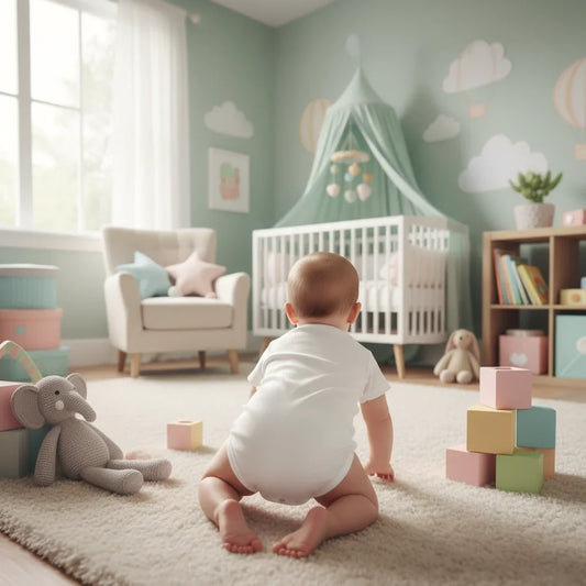 Baby boy back view in nursery
