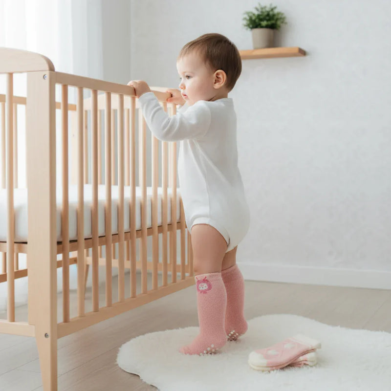 Baby boy side view standing