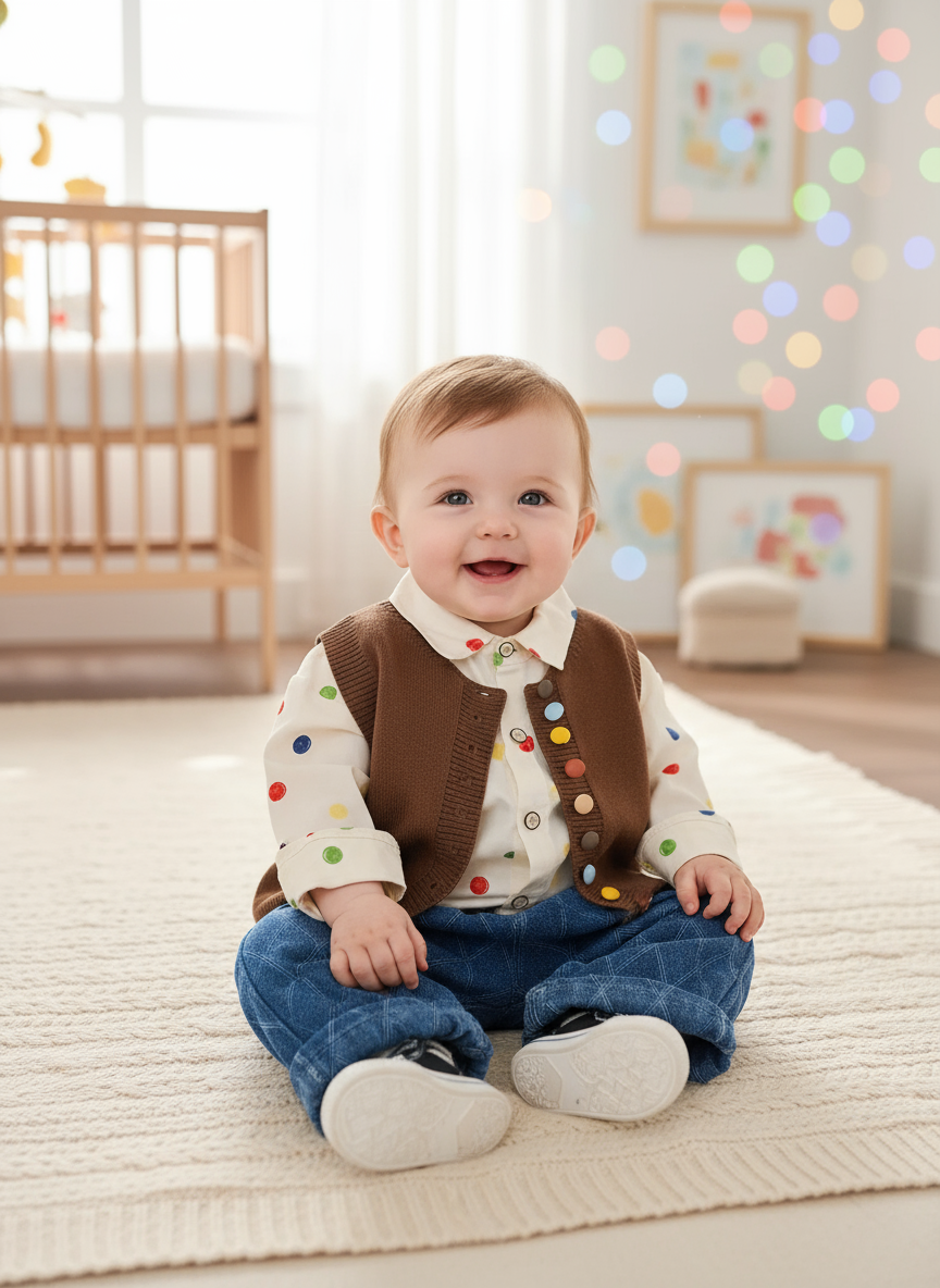 Baby sitting in nursery