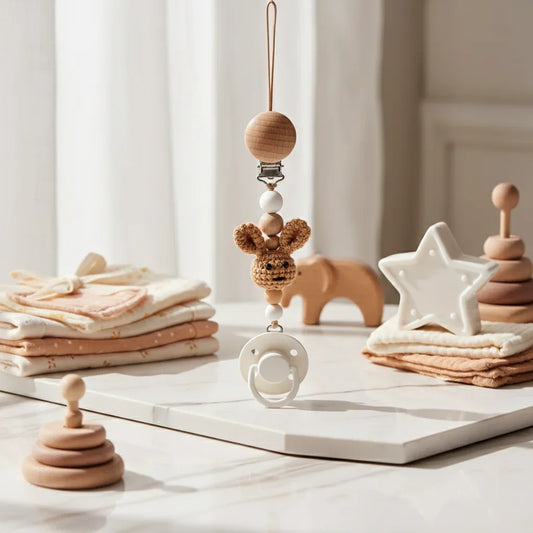 Beige Pacifier Clip with Pacifier 2