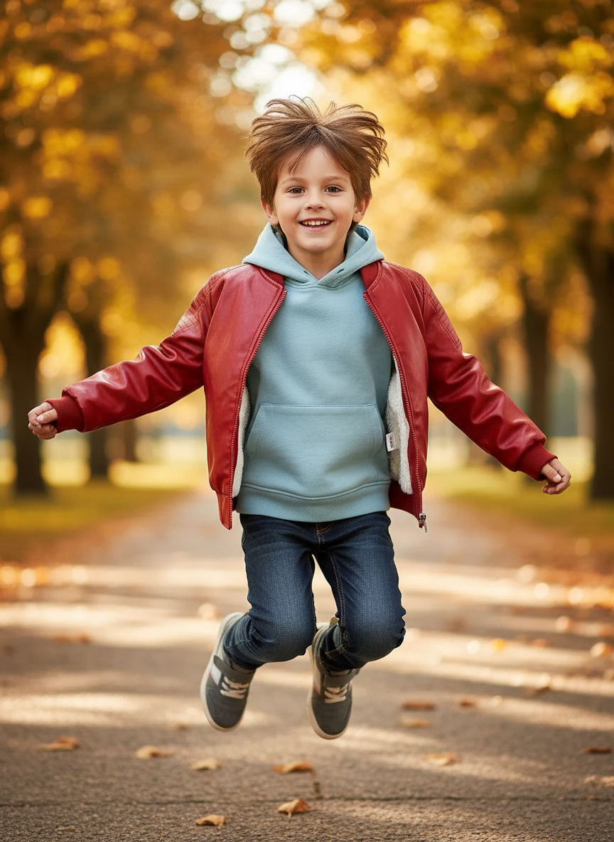 Boy in playful action pose