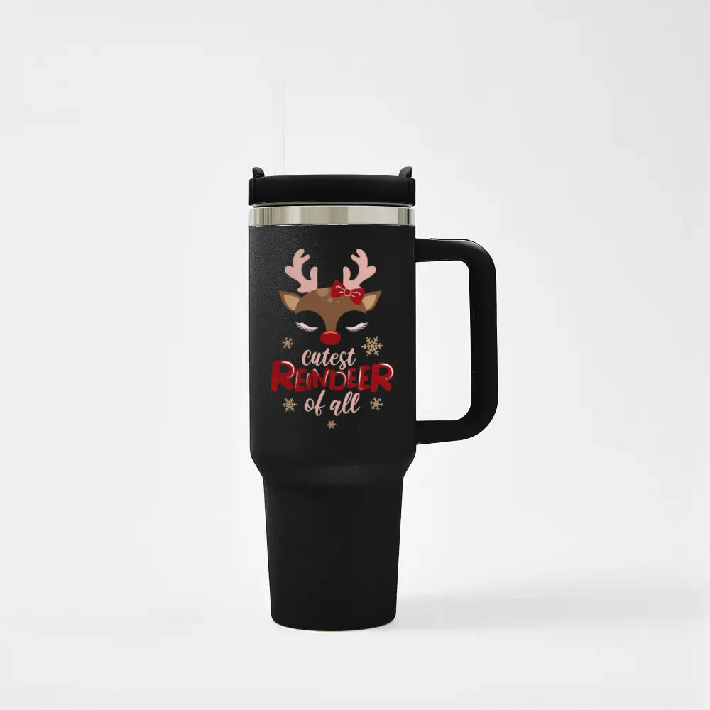 Cutest Reindeer Insulated Travel Tumbler with Handle and Straw