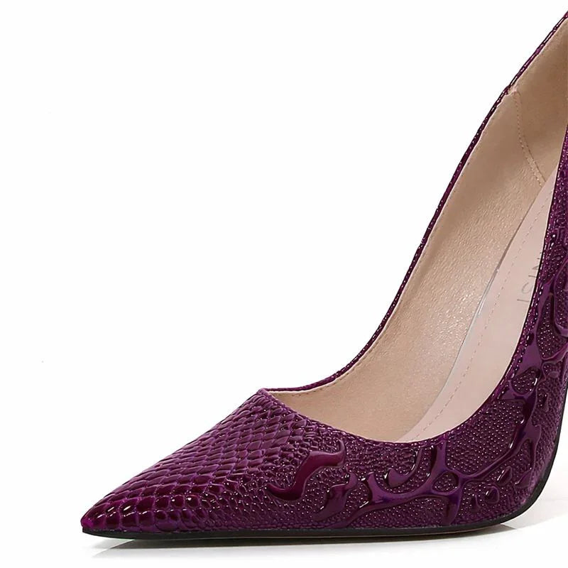 Embossed Snake Ultra High Heels Purple Pumps