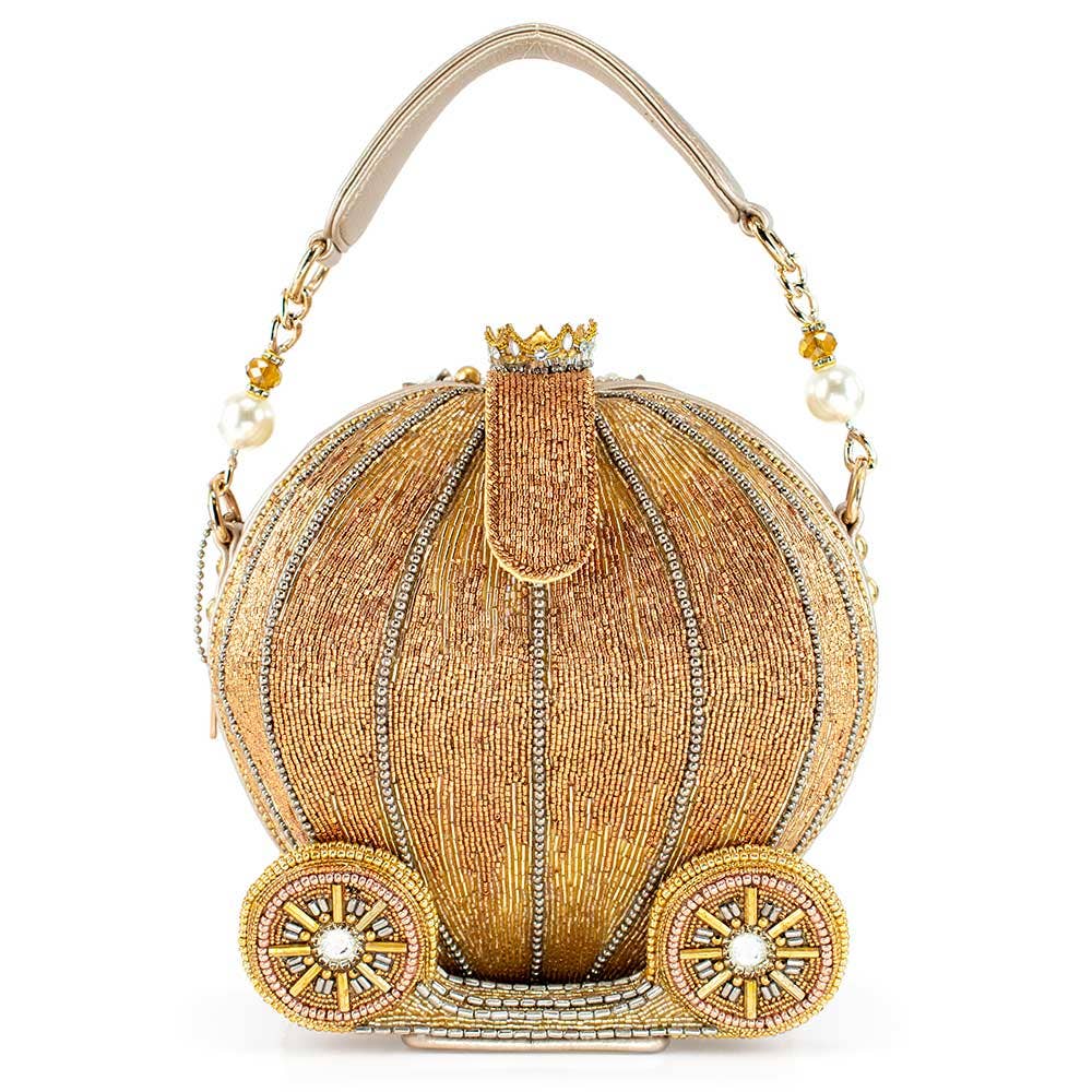 Luxurious Beaded Gold Carriage Handbag, Elegant Top Handle Evening Bag for Women