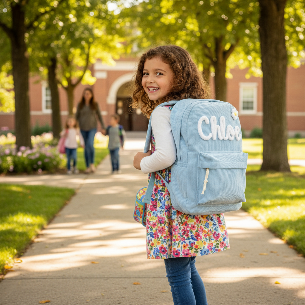 Child wearing personalized backpack - outdoor lifestyle
