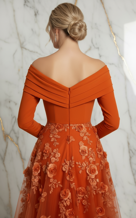 Close-up back zipper detail - Orange gown