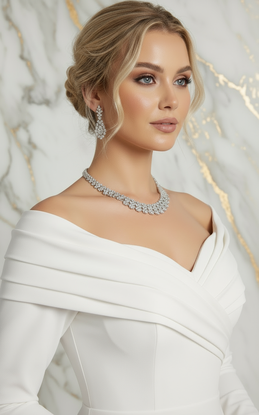 Close-up shoulder and neckline - White gown