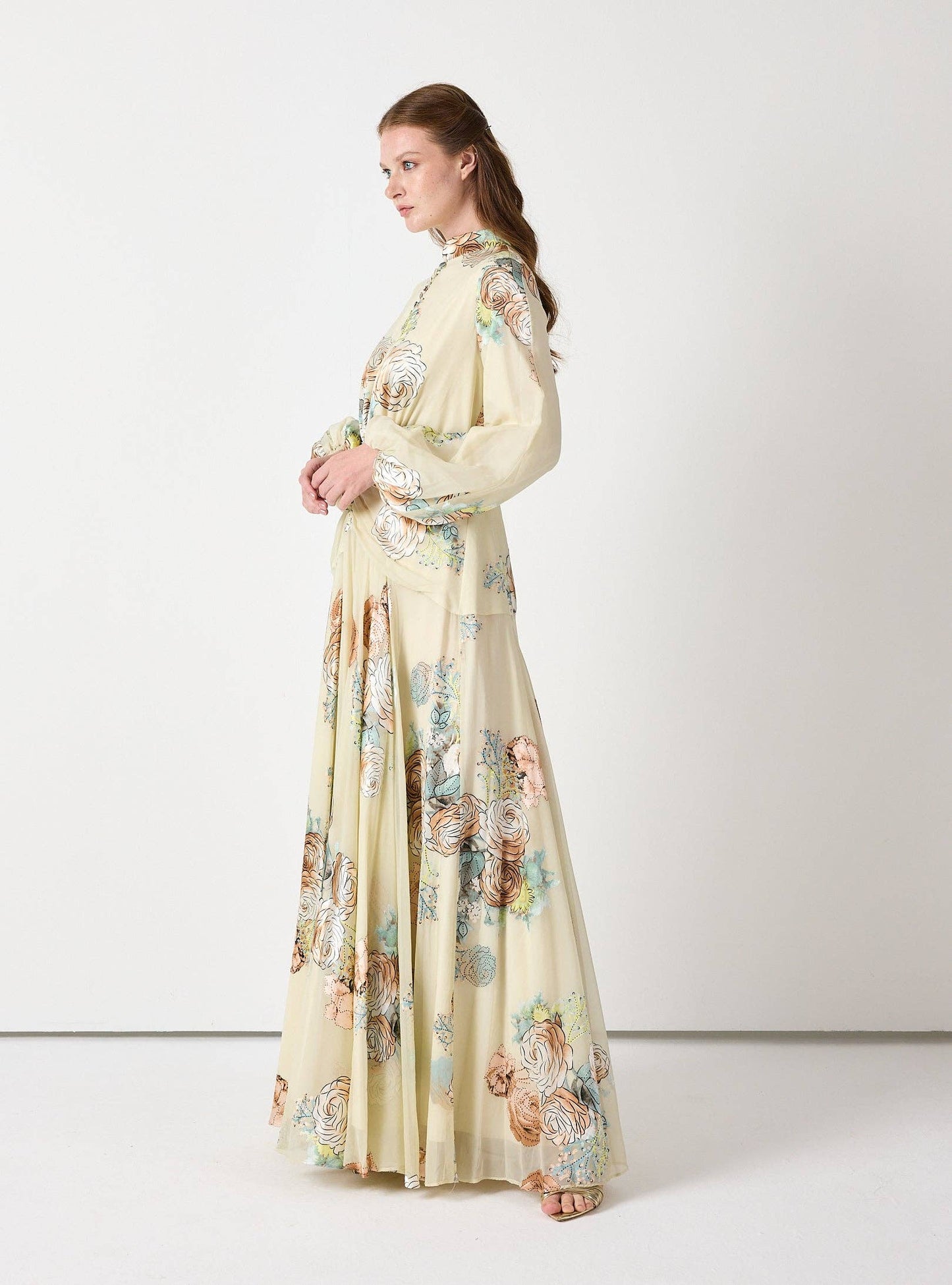 Wholesale Floral Belted Devoré Velvet Effect Maxi Dress for Women