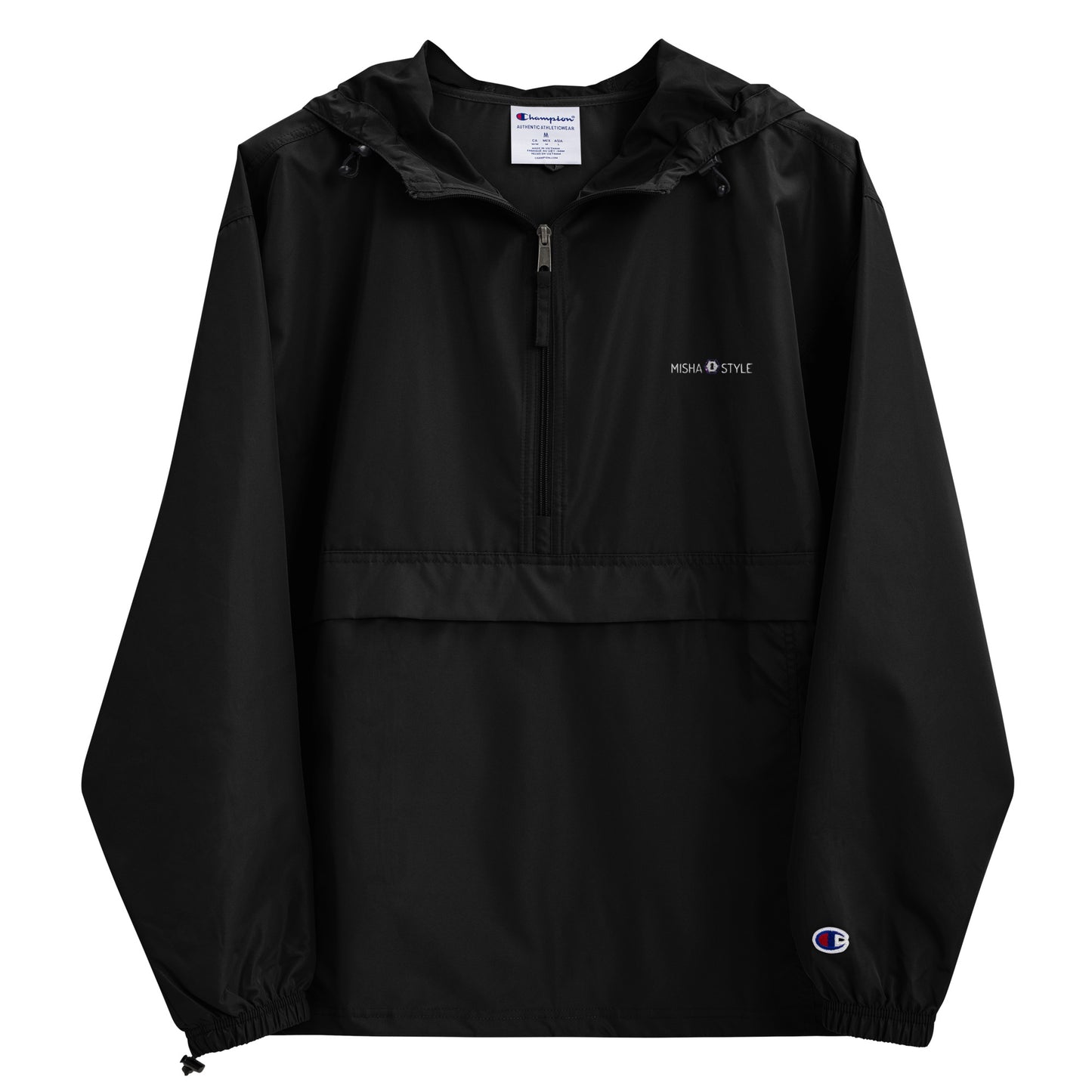 Embroidered Champion Packable Women Jacket - Black