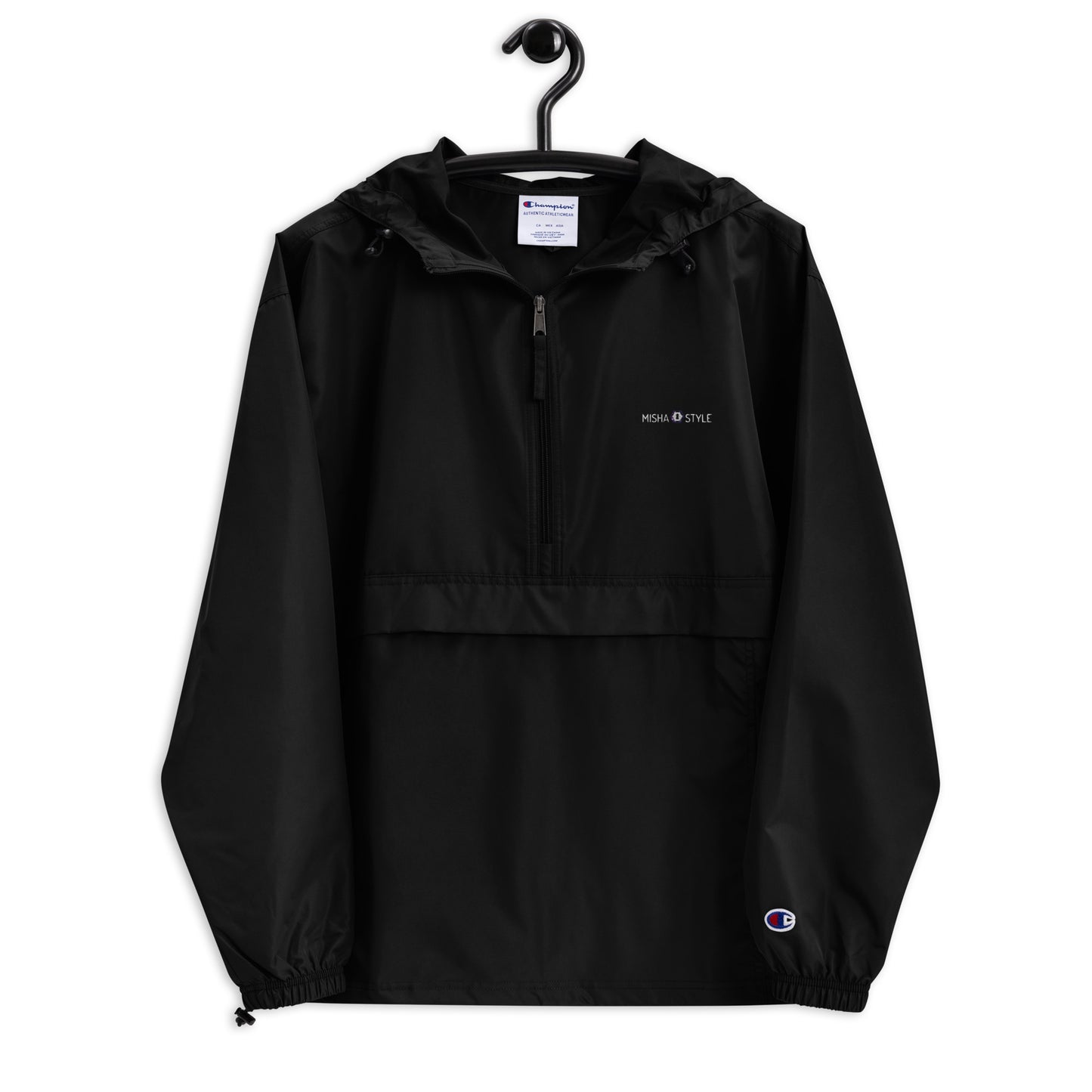 Embroidered Champion Packable Women Jacket - Black