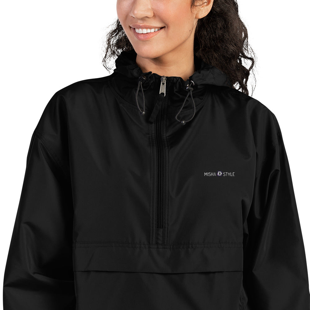 Embroidered Champion Packable Women Jacket - Black
