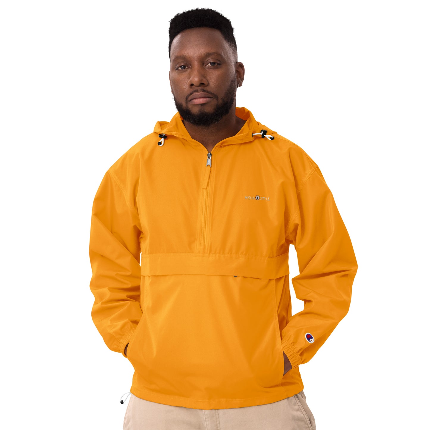 Embroidered Champion Packable Jacket - Orange