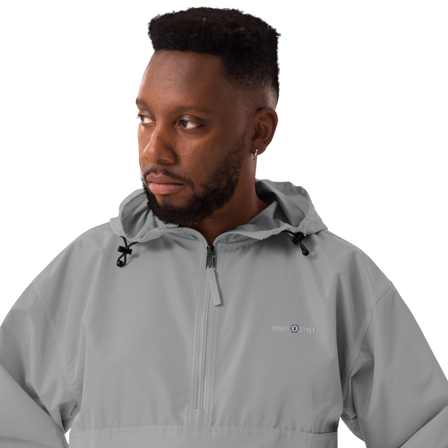 Embroidered Champion Packable Jacket - Gray
