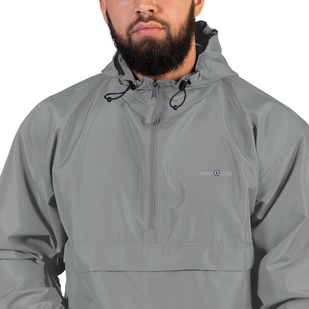 Embroidered Champion Packable Jacket - Gray