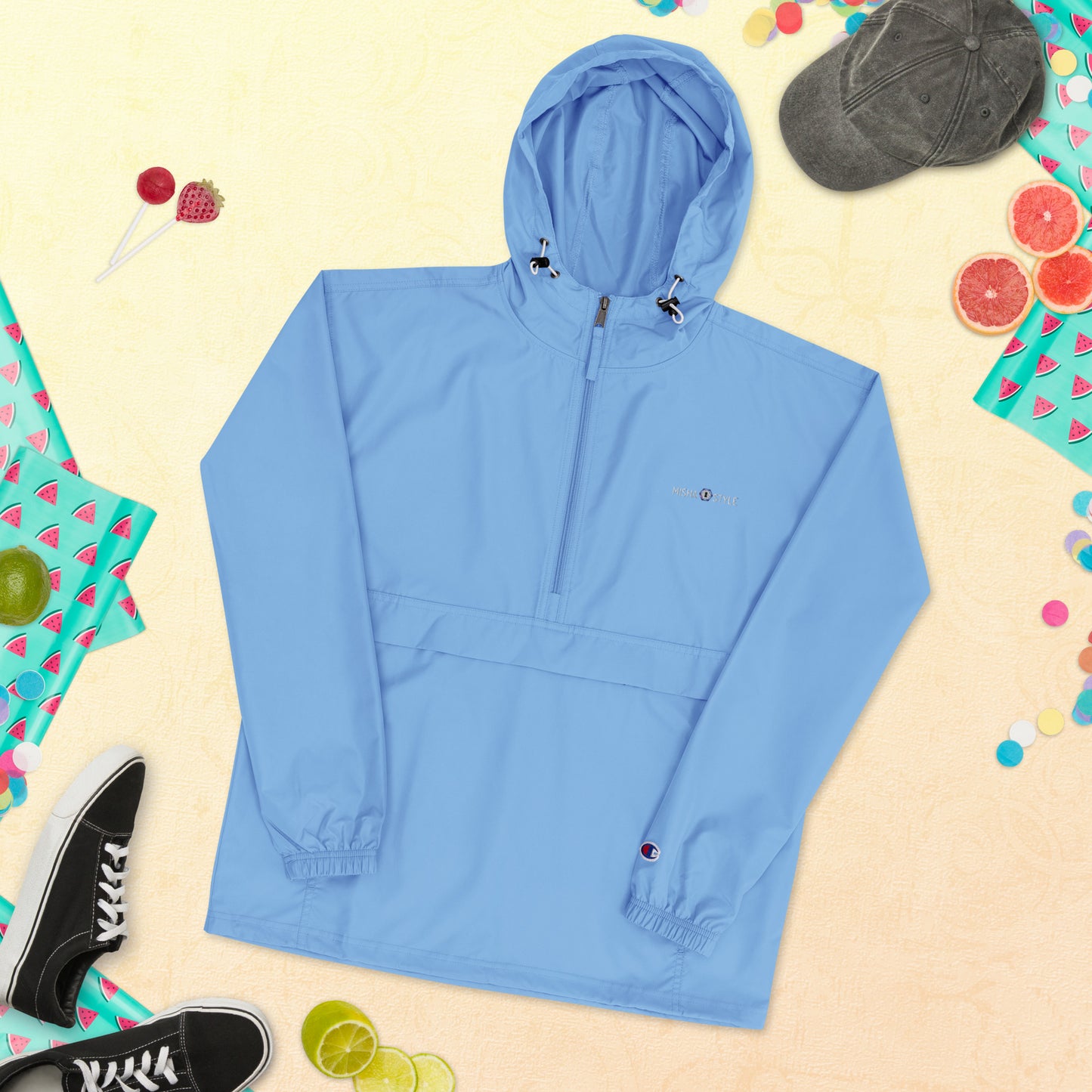 Embroidered Champion Packable Women Jacket - Light Blue