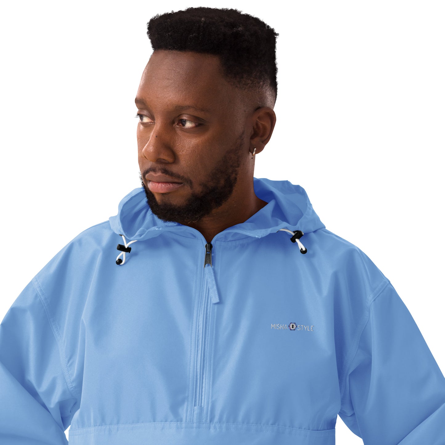 Embroidered Champion Packable Jacket - Light Blue