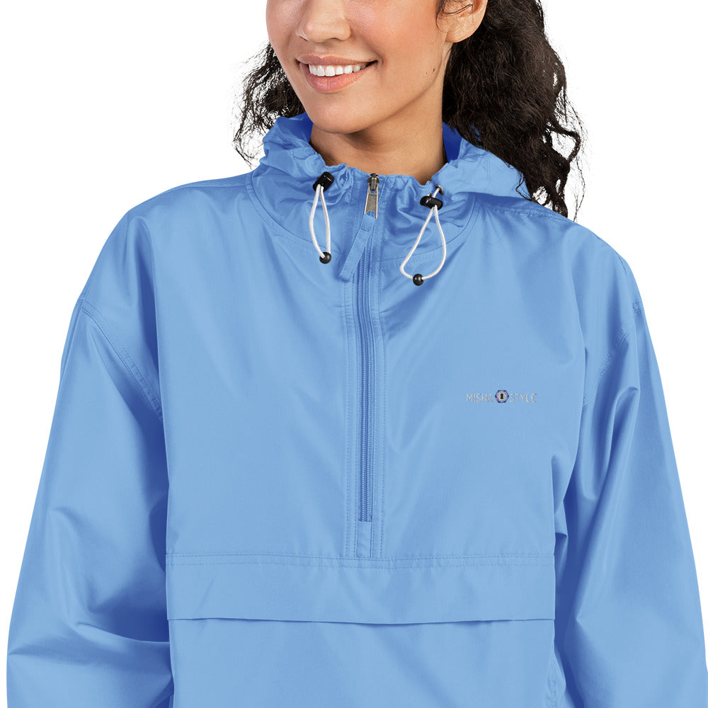 Embroidered Champion Packable Women Jacket - Light Blue