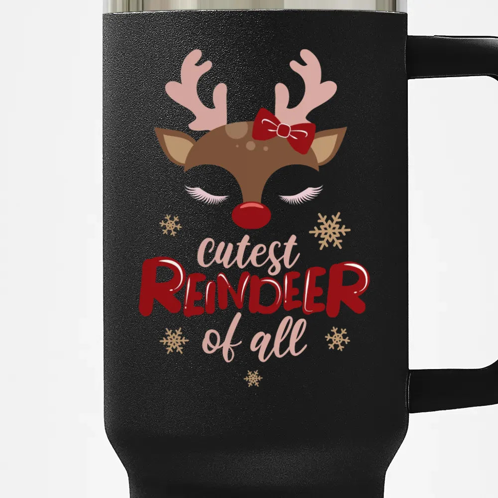 Cutest Reindeer Insulated Travel Tumbler with Handle and Straw