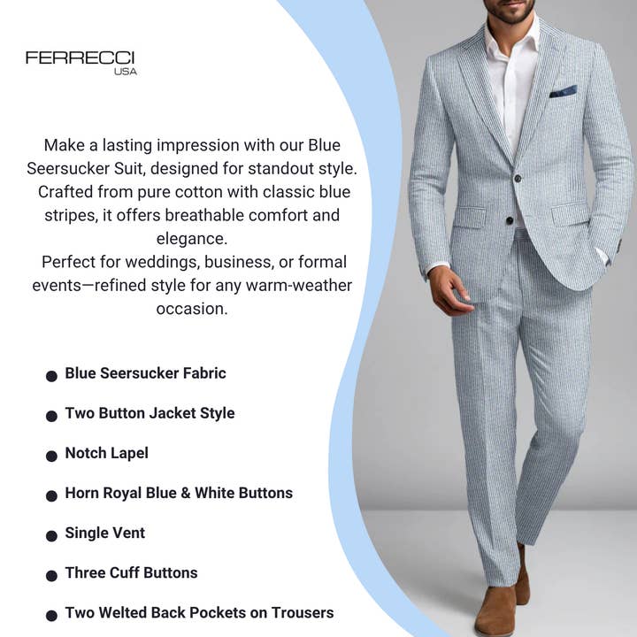 Ferrecci Men's Tan Slim Fit Two-Button Seersucker Suit Set for Formal Occasions