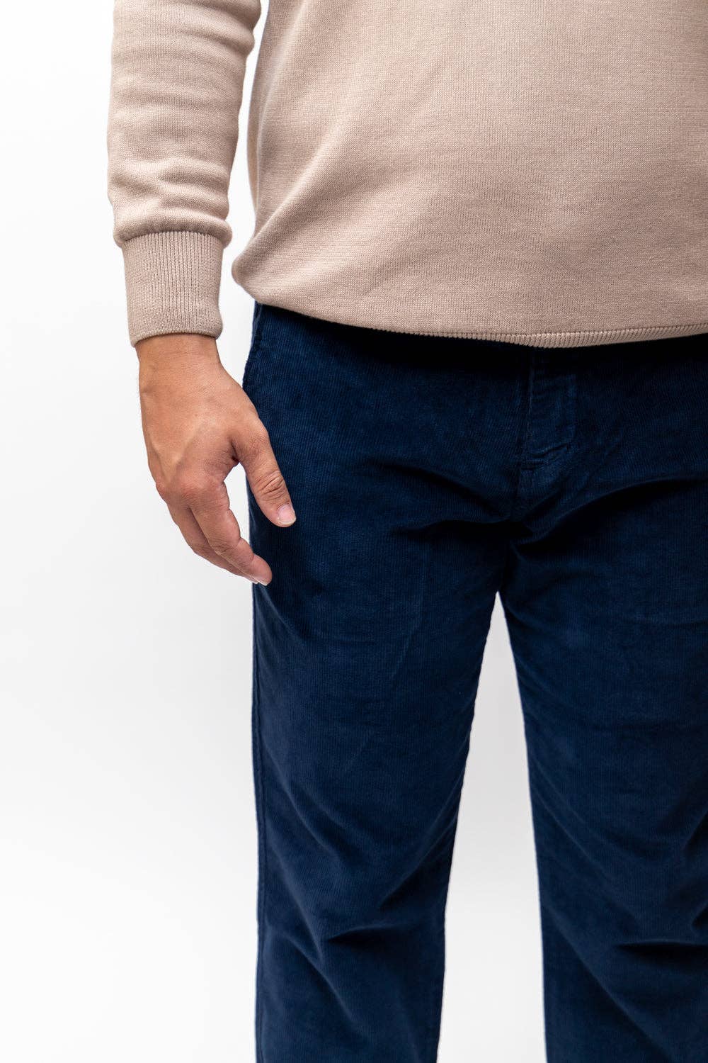 Men's Classic Navy Blue Corduroy Pants - Soft Stretch Fabric Winter Trousers