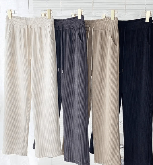 fleece thickened loose straight knited pants - IVORYNN