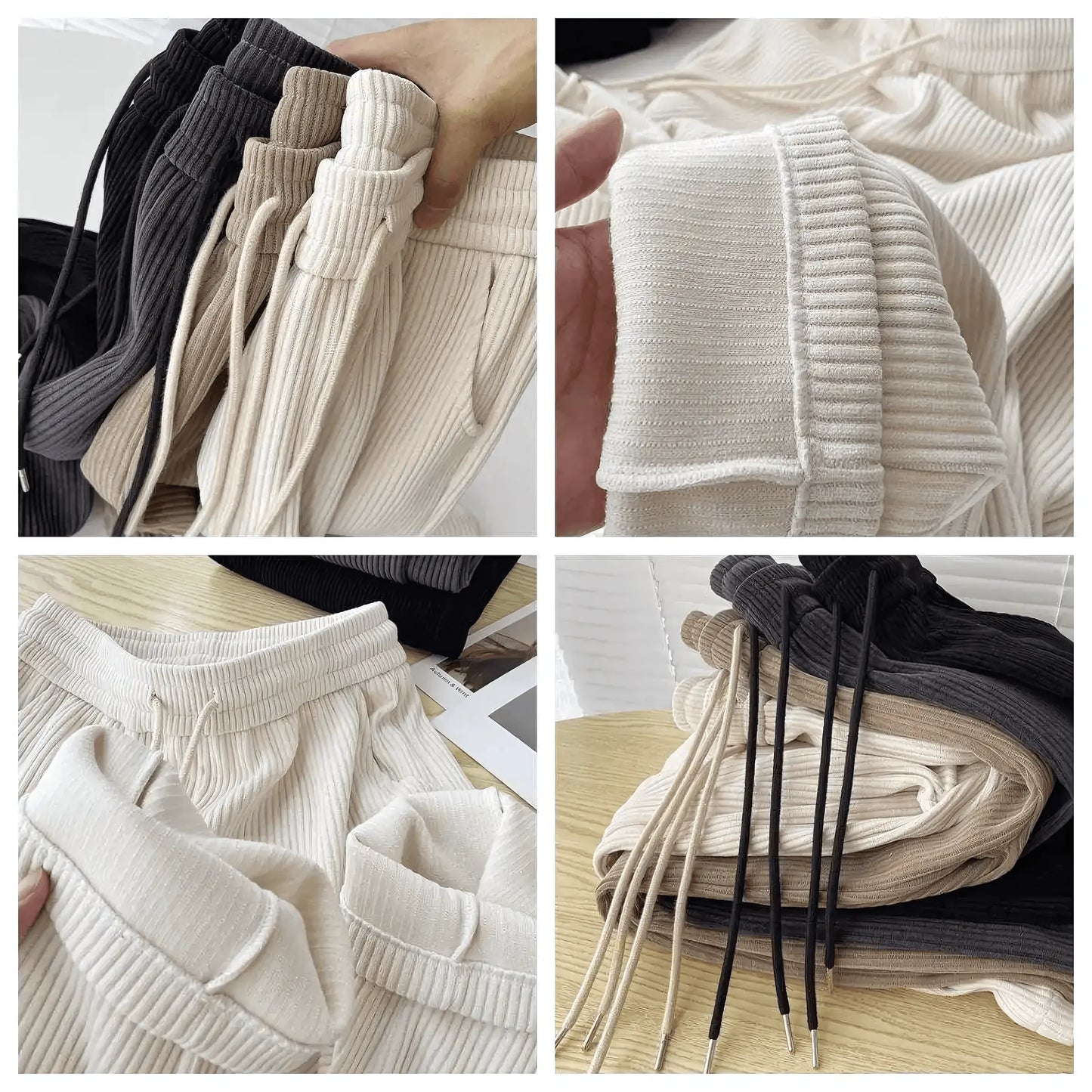 fleece thickened loose straight knited pants - IVORYNN