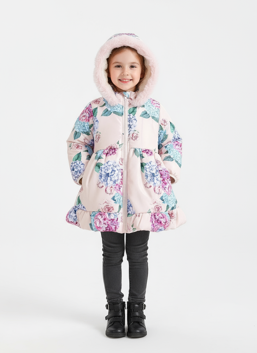 Girl in floral coat - full-length studio