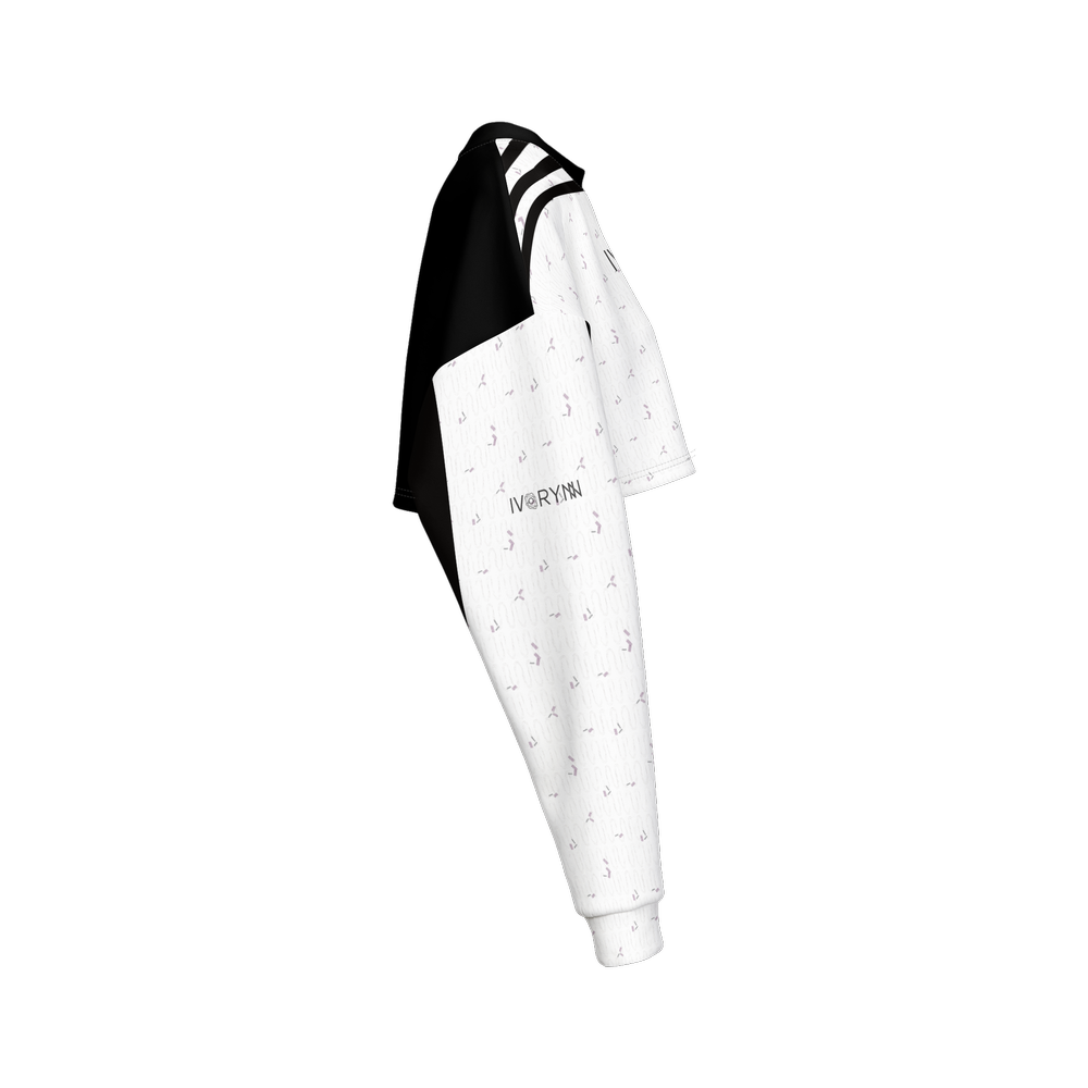 Plus Size Unique B&W Cropped Lines Sweatshirt