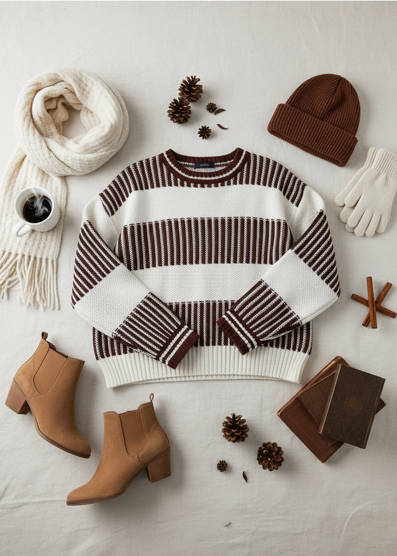 Sweater styled with winter items