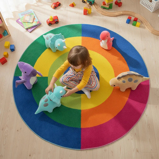 Top-down aerial view with all plushes