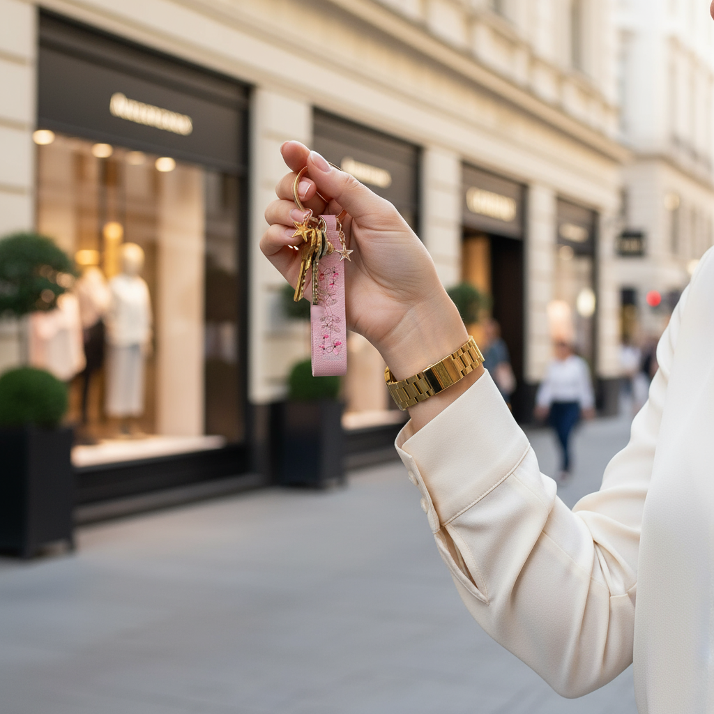 Vibrant city street with elegant storefronts